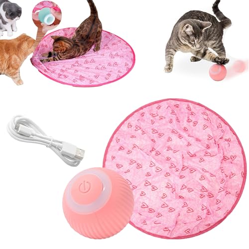 Guitar Cat Toy, 2 in 1 Simulated Interactive Hunting Cat Toy,Wloom Power Ball 2.0 Cat Toy,USB Charging Smart Pet Toy Ball,Cat Toys for Indoor Cats(Pink with Ball)