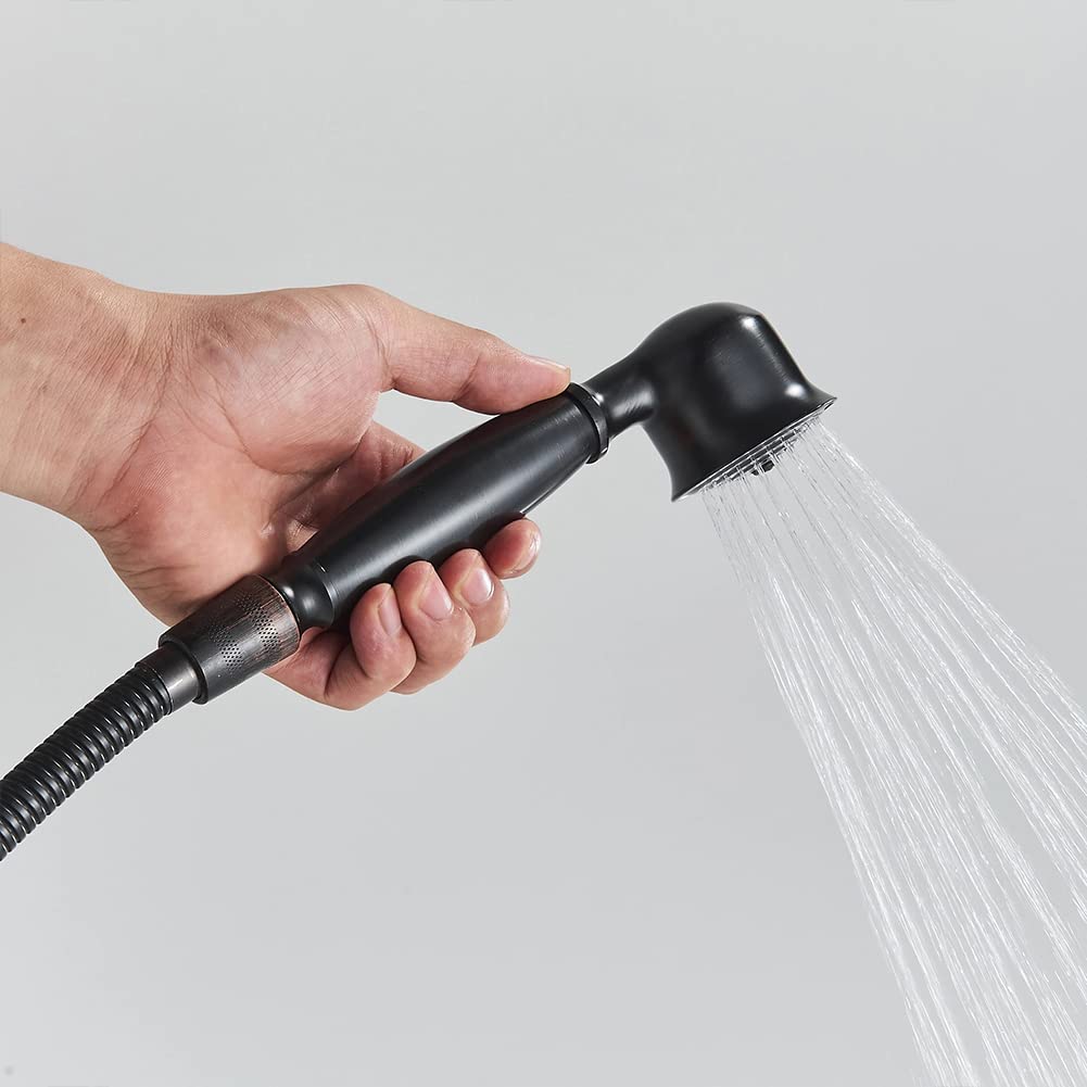 Rubinetto miscelatore per vasca da bagno a parete, elegante rubinetto nero a doppia maniglia per vasca da bagno con tubo doccia da 1,5 m, rubinetto moderno per vasca da bagno per docce eleganti