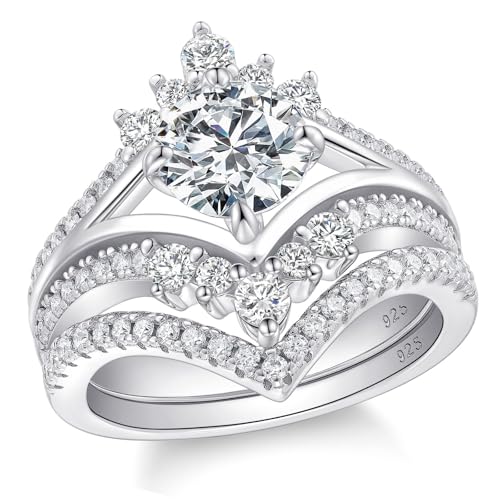 D Color VVS1 Clarity Moissanite Wedding Rings For Women Chevron Bridal Sets 925 Sterling Silver Sz 5-10