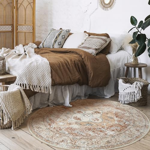 Lahome Boho Round Rugs - 4Ft Washable Non-Slip Small Round Area Rug Throw Lightweight Round Nursery Rug Kids Rug，Oriental Distressed Print Round Kitchen Rug For Bedroom Entryway Bathroom Living Room thumb #6