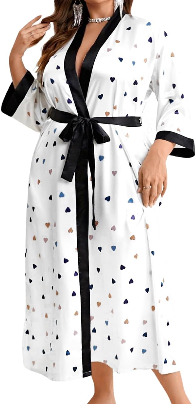 EHSUYAB Sexy Plus Size Robe For Women, Fits 12W-20W, Long Silky Satin Robes Valentines Boudoir Sleepwear