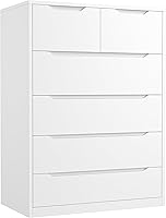 Vista 10 de Romorgniz Cómoda para dormitorio con 6 cajones grandes, cómoda alta de madera moderna para sala de estar, entrada, pasillo, negro, 43.2 pulgadas