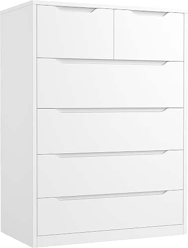 Romorgniz White Dresser for Bedroom with 6 Wood Drawers, Tall