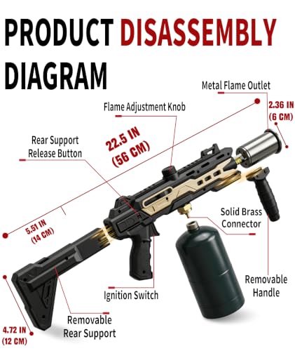 Image of Powerful Propane Torch Gun, Gift for Men Dad, Culinary Blow Kitchen Cooking Torch for Steak Searing, Campfire Charcoal Starter for Blackstone Griddle Accessories (Tank Not included) Black Gold