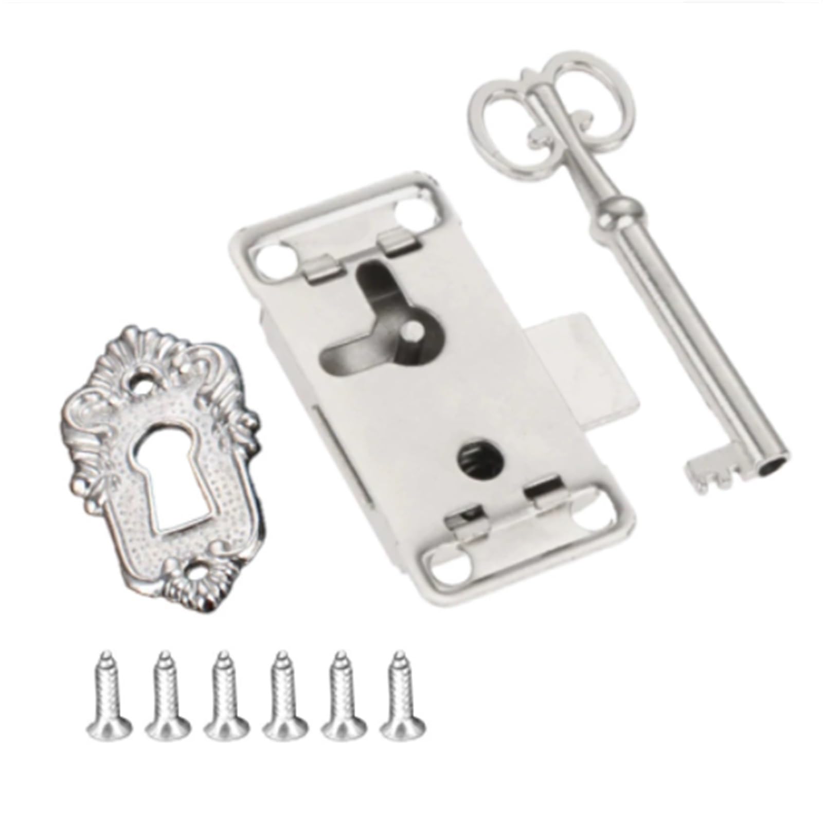 Qvorlth Silver Antique Furniture Lock 8Sets 53 * 26Mm Vintage Lock Cabinet Door Lock Set With Key For Drawer Wardrobe Furniture Drawer Lock Replacement(Silver)