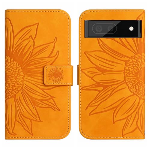 Rfvzubemok Compatible with Google Pixel 7a 5G Cover,Compatible with Google Pixel 7a 5G Flip Kickstand Card Slots Magnetic Closure Phone Case Yellow