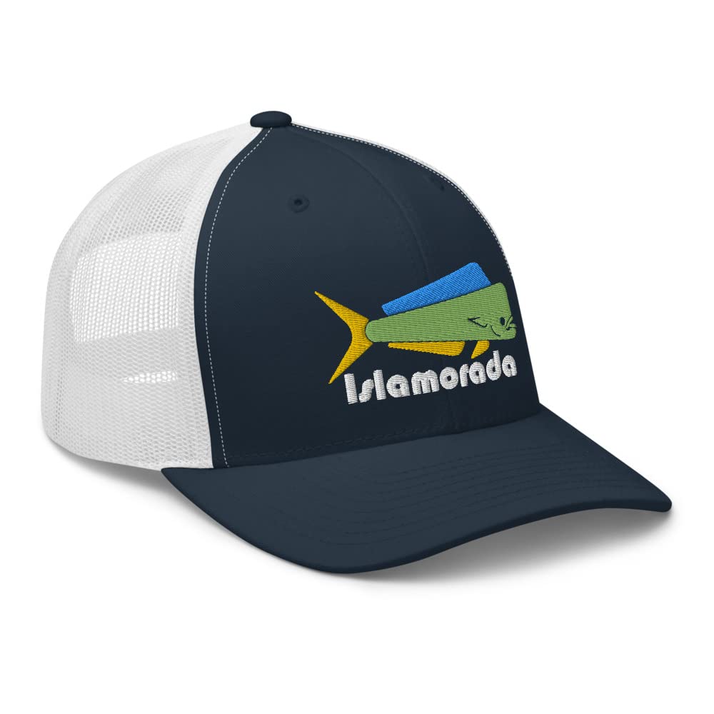 Islamorada Florida Keys kapelusz wędkarski haftowany byk delfin Mahi Dorado ryba słonowodna czapka typu trucker z daszkiem