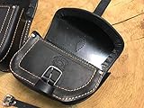 Dimensioni borsa sinistra: lunghezza: 23 cm, altezza: 14,5 cm, profondità: 9 cm, colore: nero opaco con cuciture arancioni e 2 cinghie di fissaggio Marca: ORLETANOS