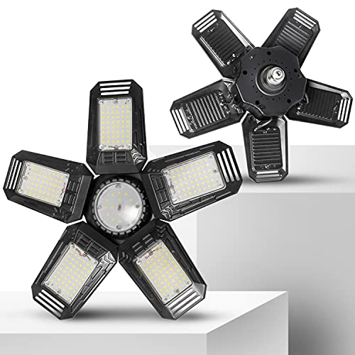 TEQStone LED Garage Ceiling Light 120W 1 Pack, 5 Adjustable Light Heads Aluminum Alloy Commercial Lighting for Workshop, Warehouse, Basement, E26 6500K Daylight White