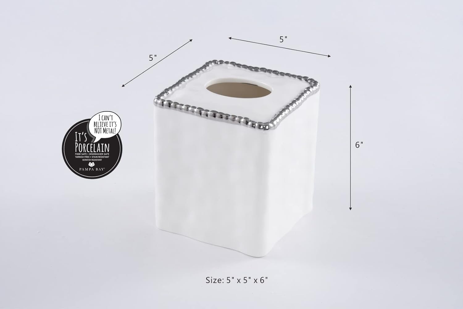 Pampa Bay Vanity Accessories with Silver Beads Square Tissue Box