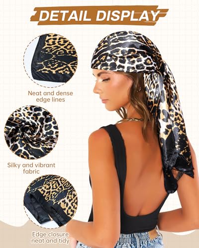 Mesovor 35” Square Head Scarf for Women, 3 Pack Like Silk Satin Headscarf Hair Neck Scarf Top Bandanas for Sleeping3