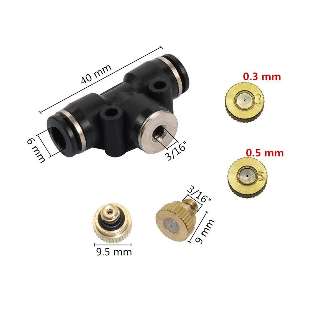 Garden Sprinklers 1/4" Slip Lock Quick Connector Interface Atomization Nozzles 0.3mm 0.5mm Optional Orifice Disinfection Cooling Sprayers 40 Sets (Color : with 0.2mm Nozzle)