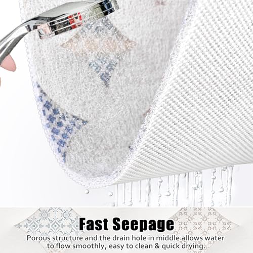 Image of Square Shower Mat Non Slip: 27x27 Inch Extra Large Shower Floor Mat with Drain Hole in Middle - Soft PVC Loofah Bath Mat for Shower - Anti Slip Shower Stall Mat for Elderly and Kids