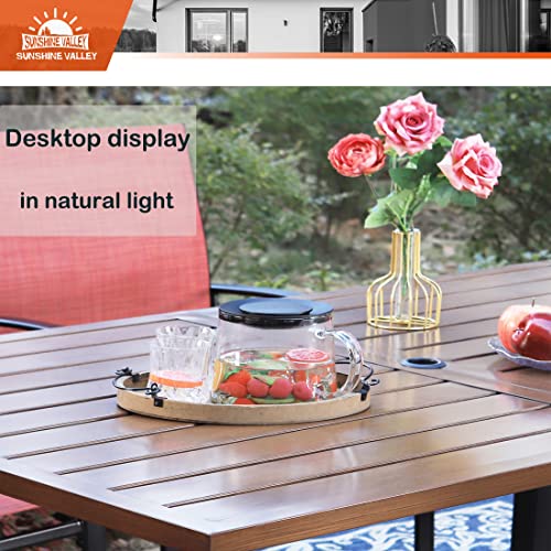 Sunshine Valley Patio Dining Table Rectangular Outdoor Dining Table With Teak Color Table Top 59.8" X 36.2" X28.7",Steel Frame With Umbrella Hole For Garden Backyard Lawn Yard Furniture. #TOP3