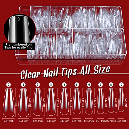 Fandamei FAN-145 Acrylic False Nail Tips Kit, 600 Pcs Full Cover Clear Fake Nail Tips With Nail Glue, Nail Butterfly Glitter thumb #2