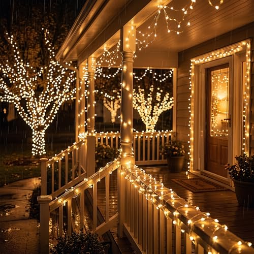 Solar String Lights 2 Pack Total 66FT 200LED Solar Fairy Lights Outdoor Waterproof 8 Lighting Modes Twinkle Lights for Patio, Garden Yard Party Wedding Tree Christmas Halloween Decoration, Warm White - image 7