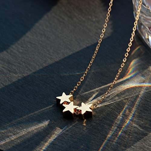 Mevecco Lucky Star Pendant Necklaces,18K Gold Plated Three Stars Handmade Dainty Cute Chain Pendants Necklaces Jewelry Gift For Women #TOP3
