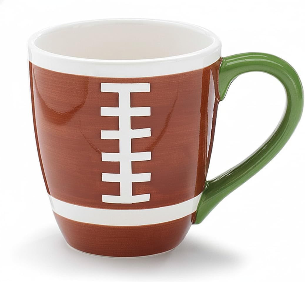 burton + Burton Hand-Painted Ceramic Football Mug, 14 oz Realistic 3D Dimpled Texture Sports Cup, Gift for Football Fans & Coaches, Father’s Day Coffee Mug