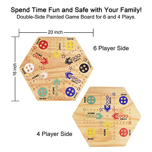 Original Marble Board Game Wahoo Board Game Double Side Painted 20-Inch Wooden Fast Track Board Game For 6 And 4 Player With 6 Colors 36 Marbles, 8 Dice For Family Game Night, Party #TOP2