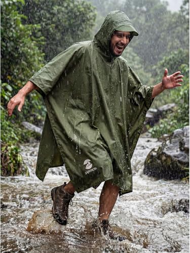 Image of SaphiRose Hooded Rain Poncho Waterproof Raincoat Jacket for Men Women Adults