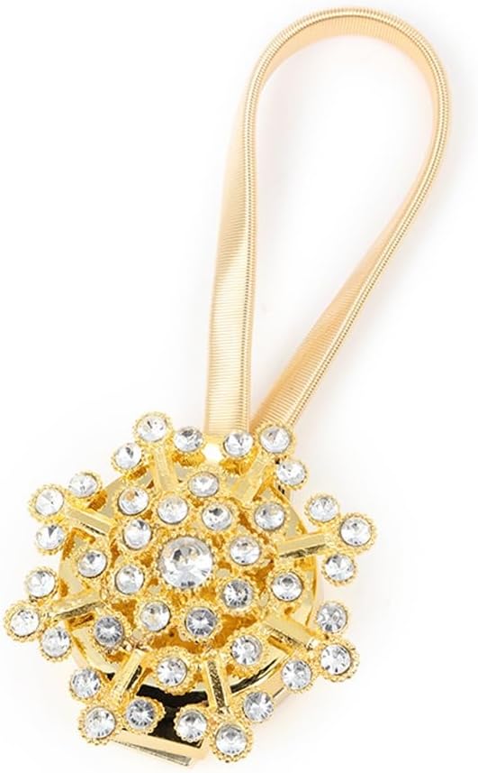 FMURY Vintage Curtain Magnetic Buckle Alloy Inlaid Diamond Snowflake Strap with Non Perforated Curtain Binding Rope(White-Dinosaur Doodle4)