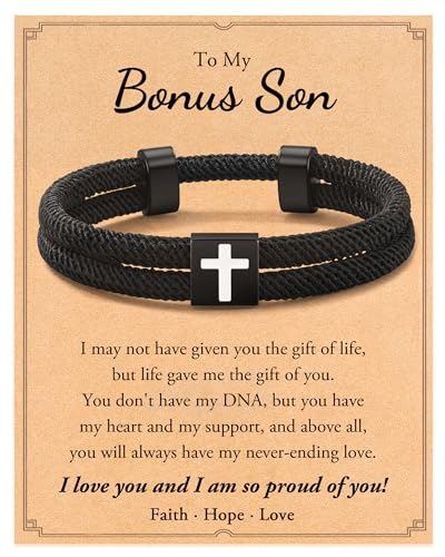 Shonyin Bonus Son Gifts Bracelet Valentines Gift for Stepson Teenage Christian for Step Son Christmas Stocking Stuffers for Teen Boys Easter Gifts