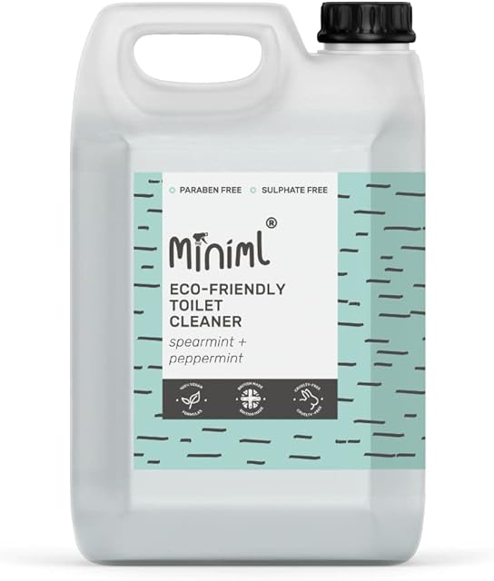 Miniml Eco Toilet Cleaner Spearmint & Peppermint 5L Refill - All Natural Limescale Remover, Descaler and Heavy Duty Refill Rim & Bowl Cleaning Liquid Antibacterial Bleach - 100% Vegan & Cruelty Free
