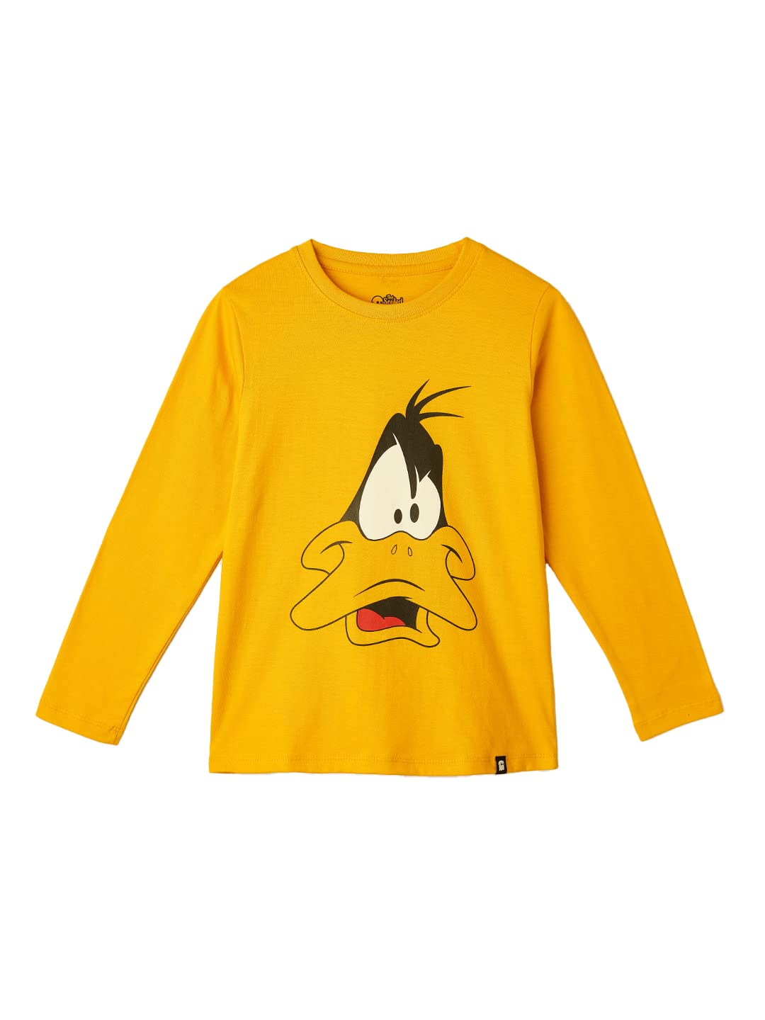 The Souled Store| Official Looney Tunes: Daffy Duck Face Kids and Boys T-Shirts|Full Sleeve|Regular fit Graphic Printed |100% Cotton Yellow Color Boys Full Sleeve T-Shirts