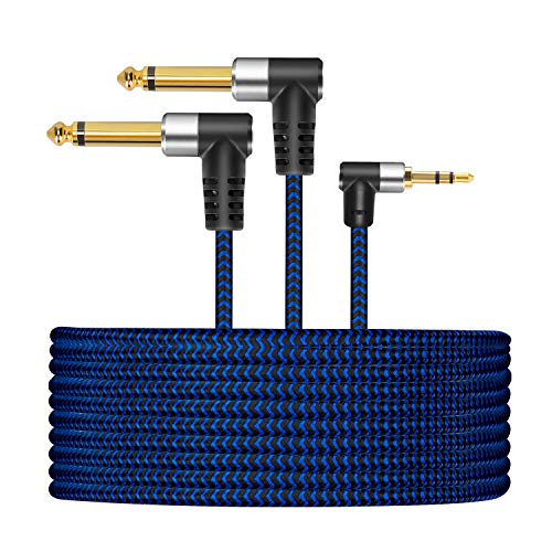 LDKCOK 3.5mm 1/8″ TRS to Dual 6.35mm 1/4″ TS Mono Stereo Y-Cable Splitter Cord Cable 10ft, Compatible for Smartphone,iPod,Sound Card, CD Players, Multimedia Speaker,PA Audio and Home Stereo System