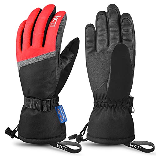 MCTi Ski Gloves,Winter Waterproof Snowboard Snow 3M Thinsulate Warm Touchscreen Cold Weather Women Gloves Wrist Leashes Red Medium
