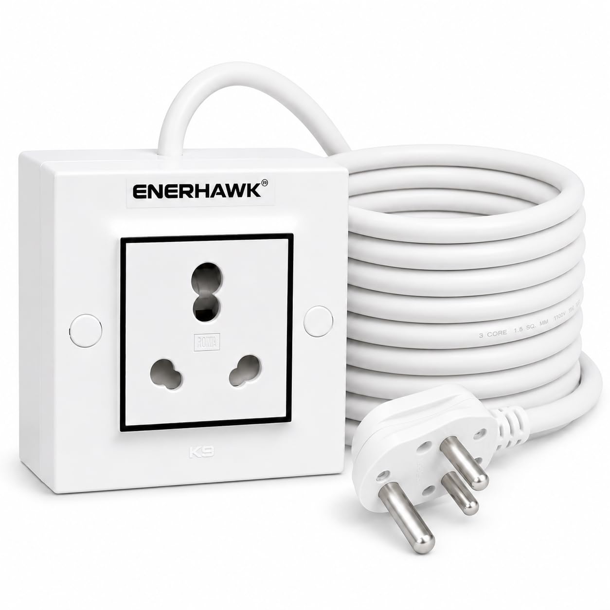 ENERHAWK 16A Heavy Duty Extension Board 3000W | High Load Power Strip with Pure Copper Wire | 16 Amp Socket for AC, Refrigerator, Geyser & Industrial Appliances | 16A Plug | Heavy Load | Made in India-image-41