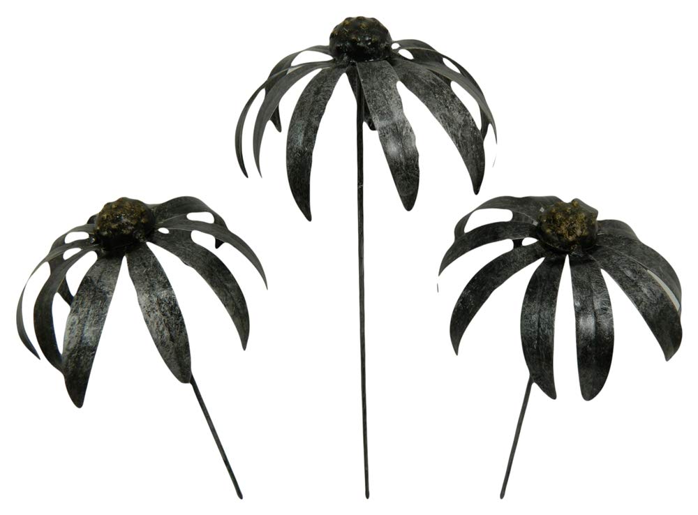Metal Echinacea Daisy Flower Ornament On 100Cm StickSet Of 3 Silver from B&Q