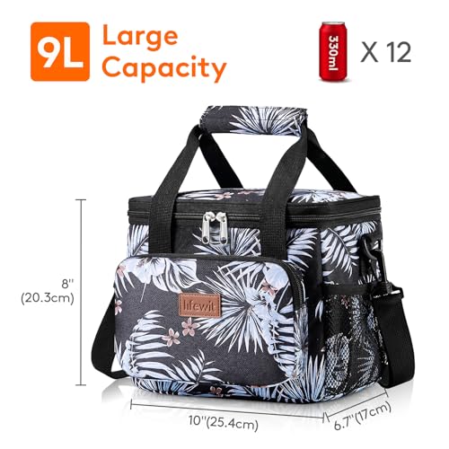 Image of Lifewit Medium Lunch Bag, Insulated Lunch Box, Soft Cooler Cooling Tote for Adult Men Women, Flower 12-Can (9L)