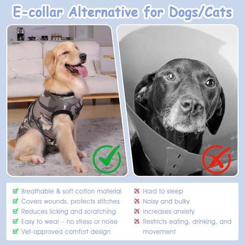 Image of PET Glam Recovery Suit for Dogs Cats, After Surgery, Alternative E-Collar Dog CAT. PET Shirt Breathable Abdominal Wounds, Neuter Cotton, Prevent Licking Onesie Surgical (Green, XS)