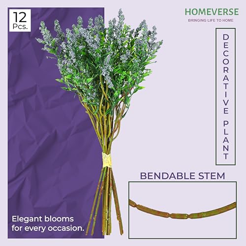 Image of HOMEVERSE Fresh Lavender 12Pcs Lavender Fake Plant 14Inch Height Bouquet, Green Stems Bundled for Decorative Items for Diwali, Home, Room, Office, Bedroom, Anniversary, Deepawali (Blue)