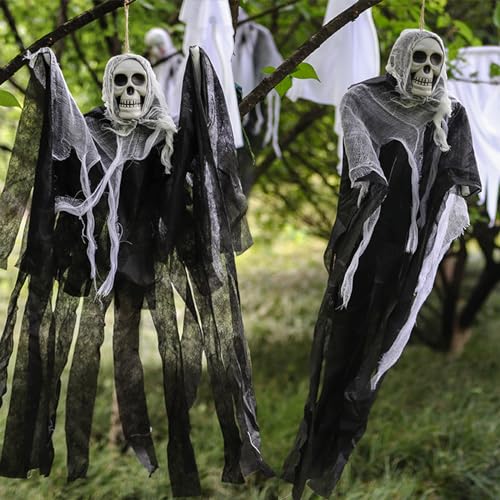 2PCS Halloween Colgante Fantasma Decoracion, Terror Esqueleto Colgante, Calavera Adornos...