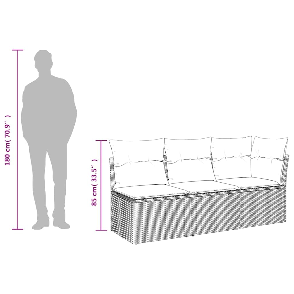 vidaXL Divano da Giardino con Cuscini 3 posti Nero in polyrattan
