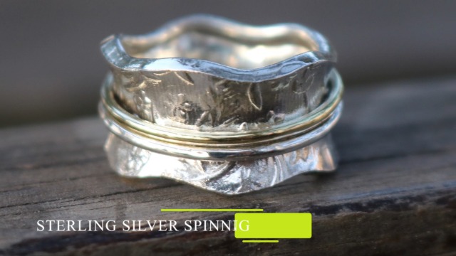 Anillo Giratorio De Meditación Energy Stone GINKO - Plata De Ley, Diseño Nudo, Talla EU82