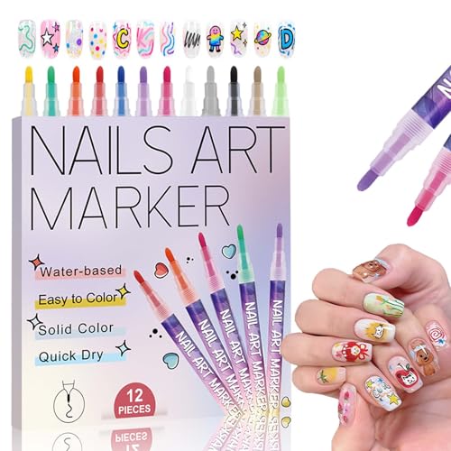 12 Colors Nail Art Polish Pens,Quick-Drying Acrylic Art Paint Markers for Painting Nails,Dotting Pen Drawing Painting Brush for DIY Nail Art Beauty Adorn Manicure Tools