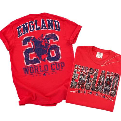 England World 2026 Cup Soccer Fan T-Shirt Vintage England Football Graphic Tee Red