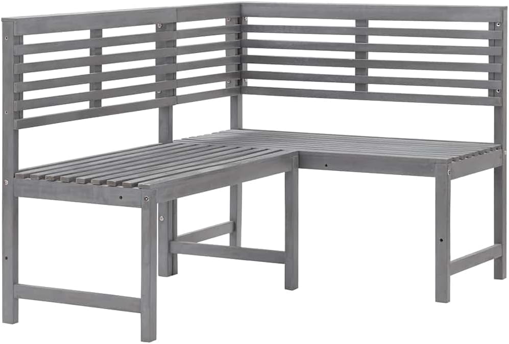vidaXL Patio Corner Bench, Outdoor Wooden Bench for Garden Park Potting Picnic, Solid Acacia Wood, Easy Assembly, 39.4" x 55.1" x 35.8" Grey