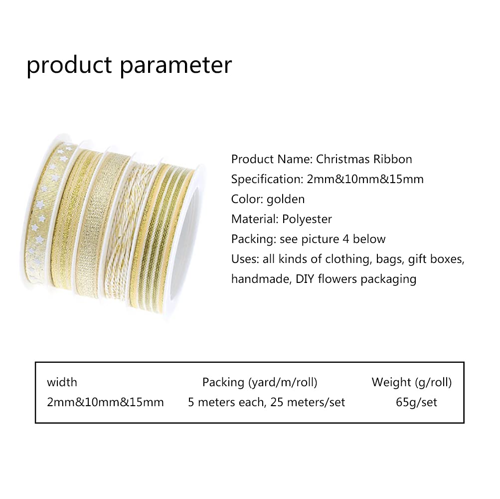 Basteldrahtband, Breites Polyester Dekoband Set Goldener geschäumter fünfzackiger Stern Glitzer(5yard)