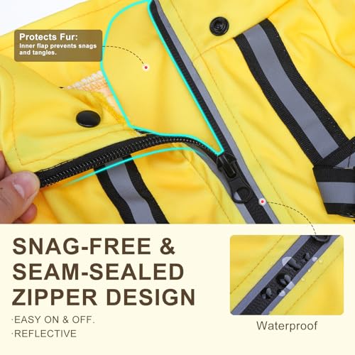 Chaqueta impermeable para perro con arnés integrado y capucha desmontable 4