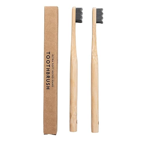 Miniatura 3 de Gongi Cepillo de dientes de bambú de madera, 20,000 cerdas altas, cerdas micronano extra suaves, paquete de 4
