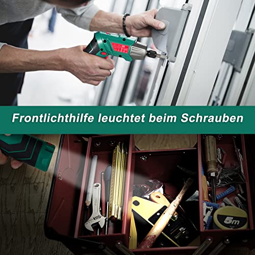 HYCHIKA Akkuschrauber, 6N·m Drehmoment 2000mAh 3,6V Akku mit 35 Zubehörteilen, LED-Licht und Taschenlampe, Akku Bohrschrauber mit USB Kabel und Aufbewahrungsbox