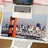 QRFASFZO Tapis de Souris Gaming - 30x80 cm - Tapis de Souris Esports - Ne Glisse jamais - Couverture complète du Bureau - États-Unis, Pont de San Francisco et Paysage Urbain Metropolis Financial D