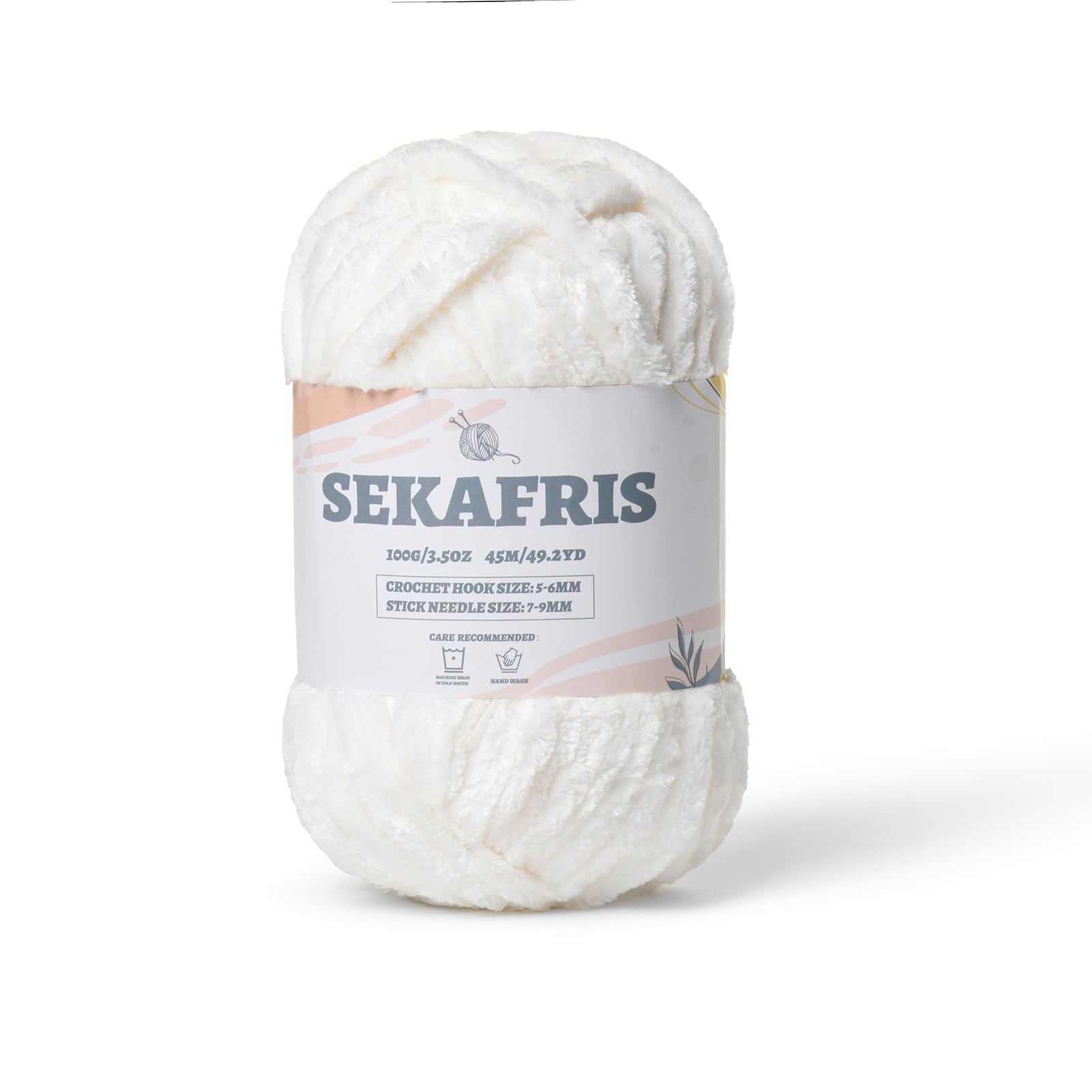 Chenille Velvet Soft Yarn White 1 Pack