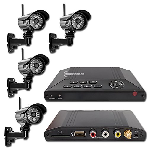 Preisvergleich Produktbild MT Vision HS 401 - Videosystem 4-Kanal Funk Videoüberwachung Überwachungssystem Funküberwachung 4 Kamera