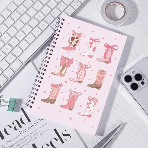 Image of Western Cowgirl Notebook - Cute Spiral Journal Cowgirl Gifts for Women Girls Western Office Supplies Preppy Pink Note Book School Study Stationary for Students 5.5x8.3 Inches