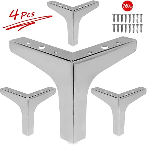 Miniatura 2 de 4 patas de muebles de 6 pulgadas, patas de sofá de estilo moderno, patas triangulares cromadas pulidas de metal para mesa, armario, sofá, silla